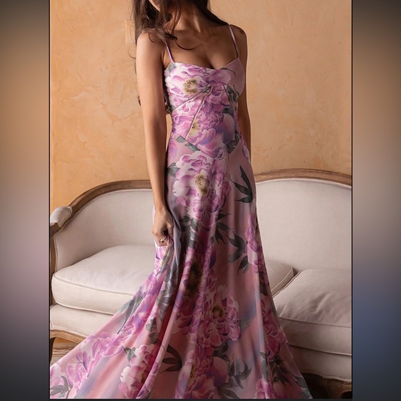 House of CB Seren Pink‎ Floral Floral Lace Back Maxi Dress NWOT Size L D-DD - Picture 16 of 16